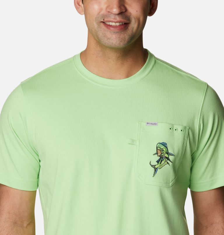 Men's PFG Icon Pocket T-Shirt, Color: Lime Glow, Dorado Days Graphic