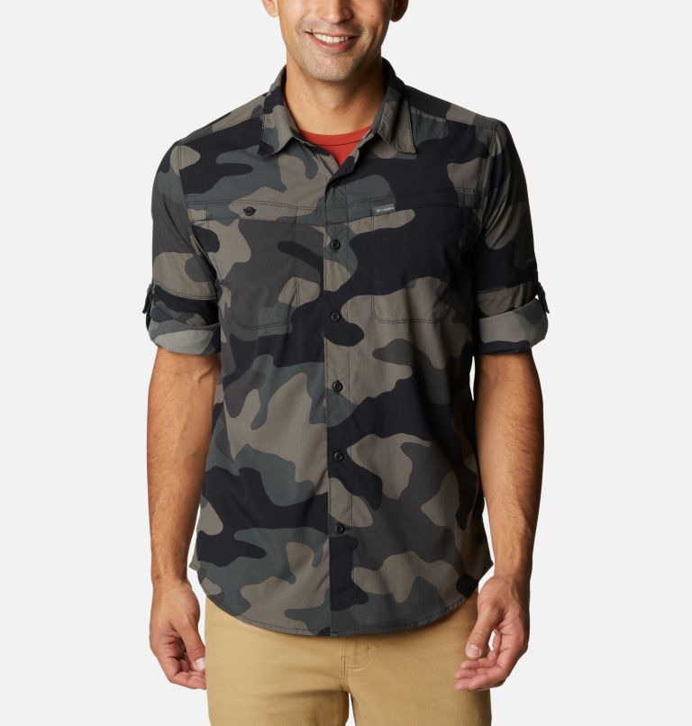 Men's Newton Ridge Printed Long Sleeve Shirt, Color: Black Trad Camo