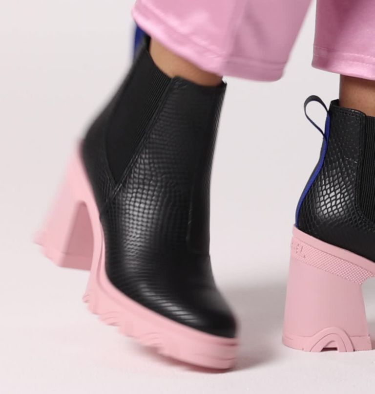 Women's Brex Heel Chelsea Bootie, Color: Black, Cactus Pink