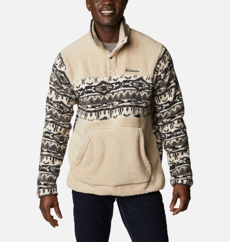 Men's Rugged Ridge Sherpa Pullover, Color: Ancient Fossil, 80s Stripe Print, Shark, image 1