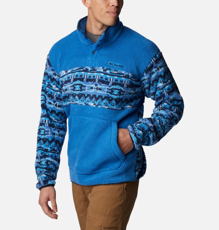 Men's Rugged Ridge Sherpa Pullover, Color: Brt Indigo 80s Stripe Print, Coll Navy, image 5