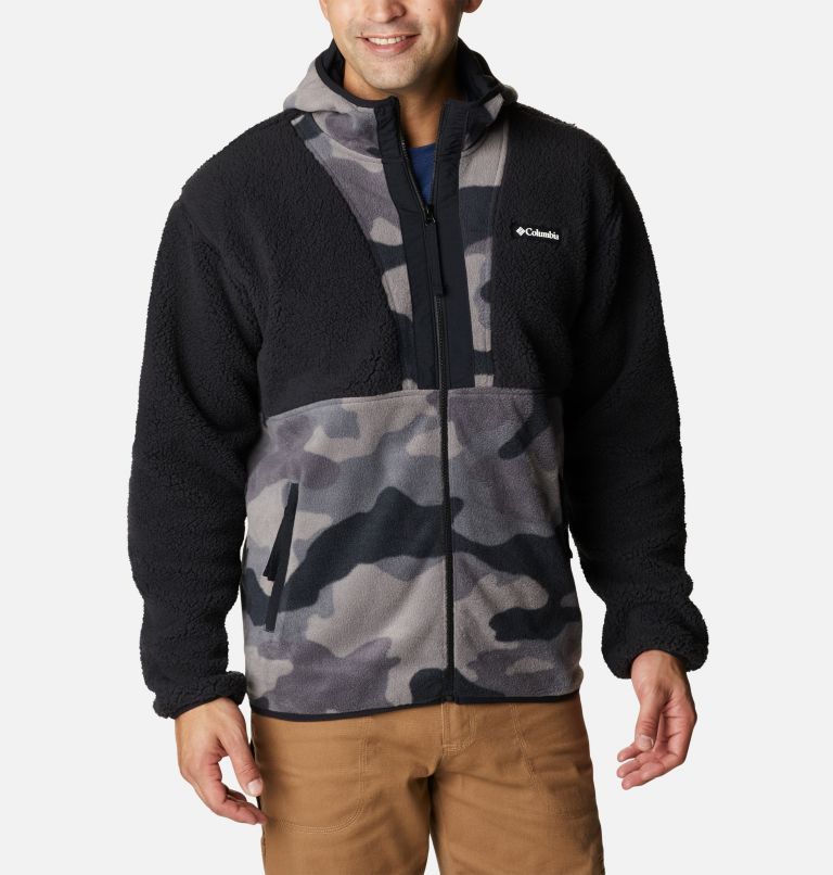 Men's Back Bowl Sherpa Full Zip Hoodie, Color: Black, Black Mod Camo Print