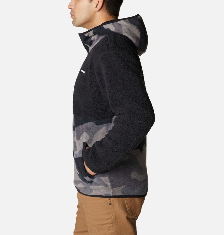 Men's Backbowl Sherpa Hooded Jacket, Color: Black, Black Mod Camo Print, image 3