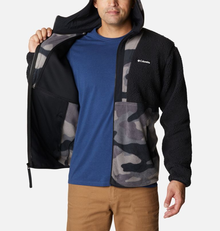 Men's Backbowl Sherpa Hooded Jacket, Color: Black, Black Mod Camo Print, image 5