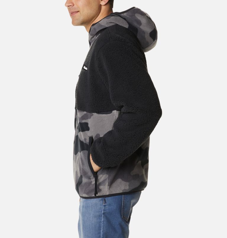 Men's Backbowl Sherpa Hooded Jacket, Color: Black, Black Mod Camo Print, image 3