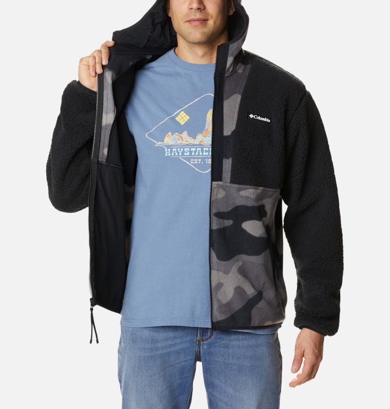 Men's Backbowl Sherpa Hooded Jacket, Color: Black, Black Mod Camo Print, image 5