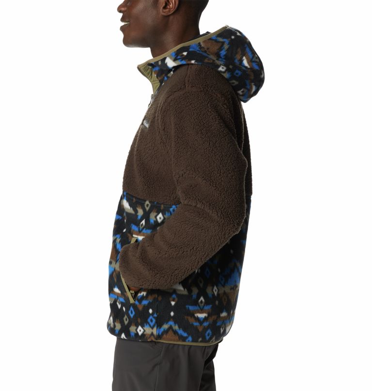 Polaire Hoodie Sherpa Backbowl Homme, Color: Cordovan, Bright Indigo Rocky Mtn Print, image 3