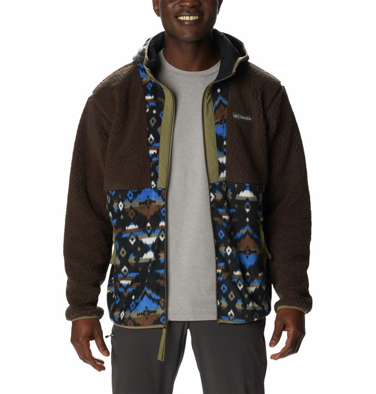 Thumbnail: Men's Backbowl Sherpa Hooded Jacket, Color: Cordovan, Bright Indigo Rocky Mtn Print, image 6