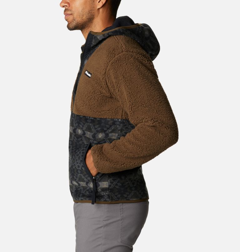 Backbowl Sherpa Full Zip Hoodie | 319 | XS, Color: Olive Green, Black Blanket Print, Black, image 3