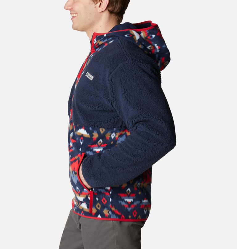 Men's Backbowl Sherpa Hooded Jacket, Color: Coll Navy, Coll Navy Rocky Mtn Print, image 3