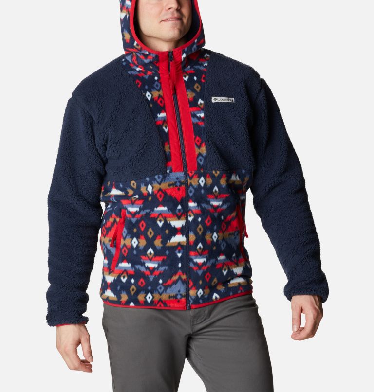 Men's Backbowl Sherpa Hooded Jacket, Color: Coll Navy, Coll Navy Rocky Mtn Print, image 6