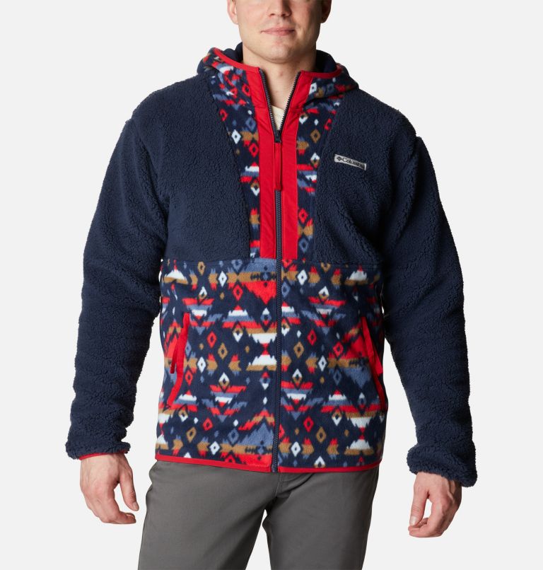 Men's Backbowl Sherpa Hooded Jacket, Color: Coll Navy, Coll Navy Rocky Mtn Print, image 1