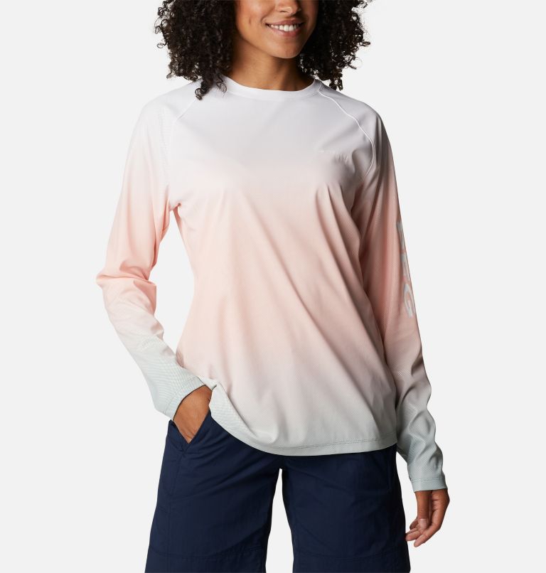 Women's PFG Tidal Deflector Printed Long Sleeve Shirt, Color: Cool Grey, Sorbet Gradient
