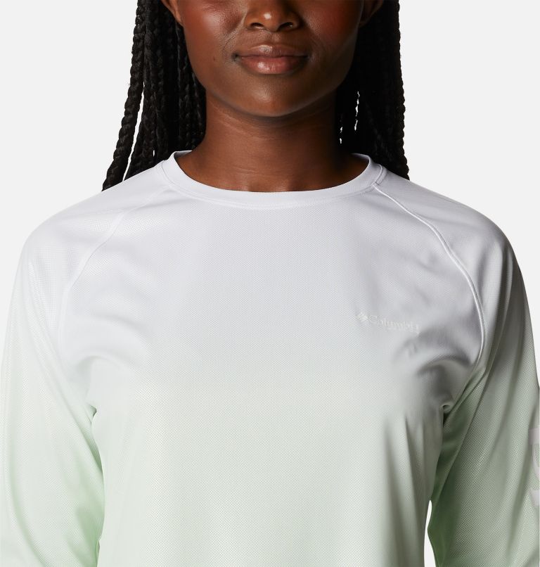 Chandail imprimé à manches longues PFG Tidal Deflector Femme, Color: Light Lime, Deep Marine Gradient, image 4