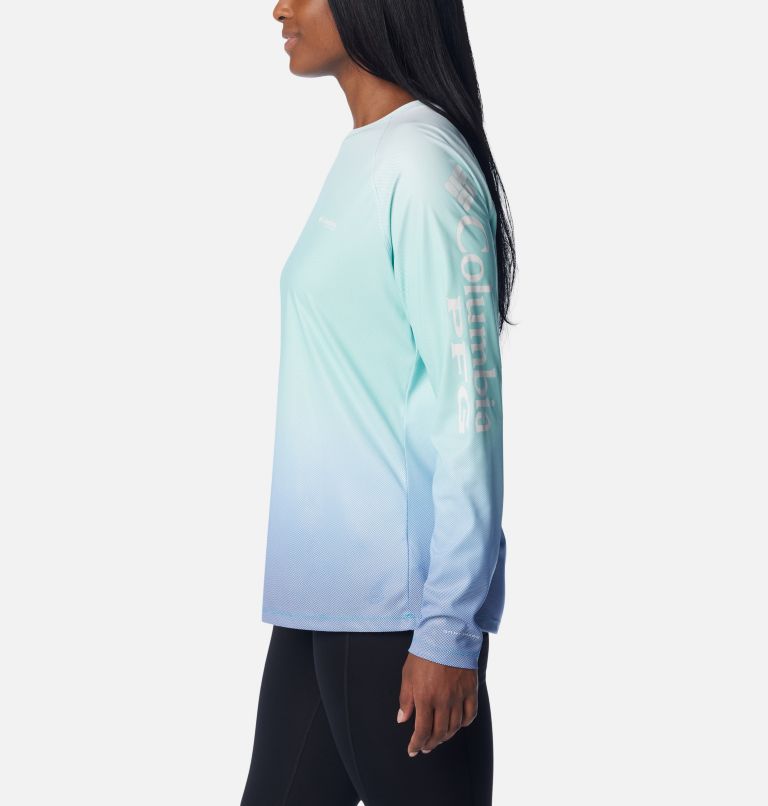 Women's PFG Tidal Deflector Printed Long Sleeve Shirt, Color: Gulf Stream Gradient, image 3
