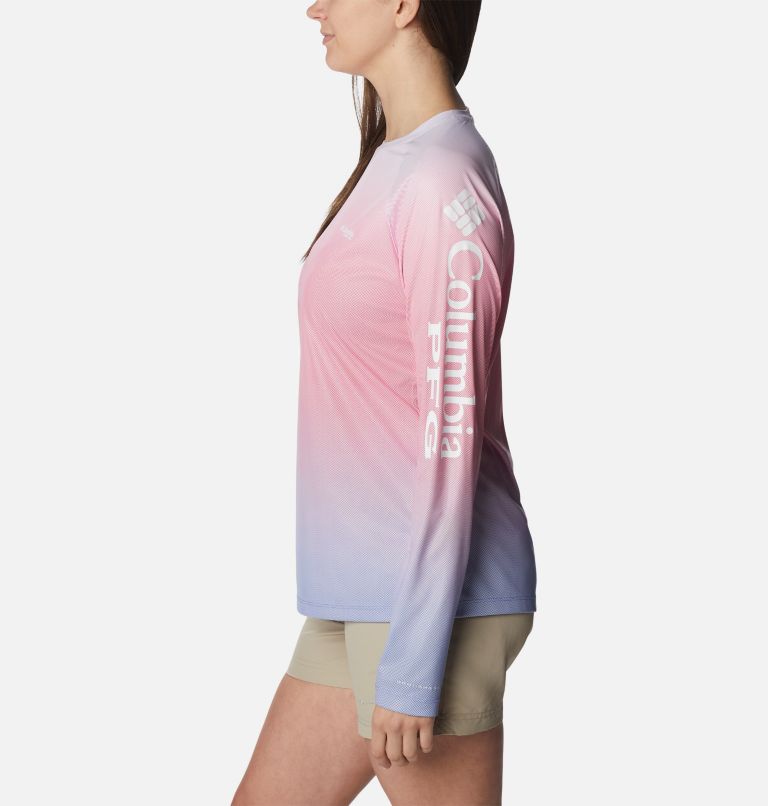 Women's PFG Tidal Deflector Printed Long Sleeve Shirt, Color: Violet Sea Gradient, image 3