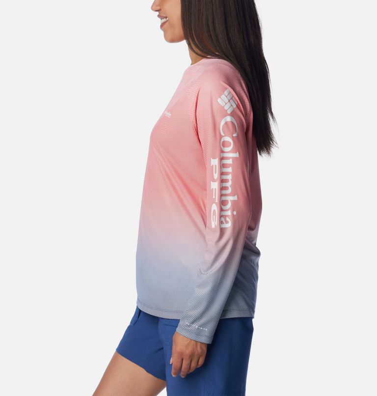 Women's PFG Tidal Deflector Printed Long Sleeve Shirt, Color: Red Spark Gradient, image 3