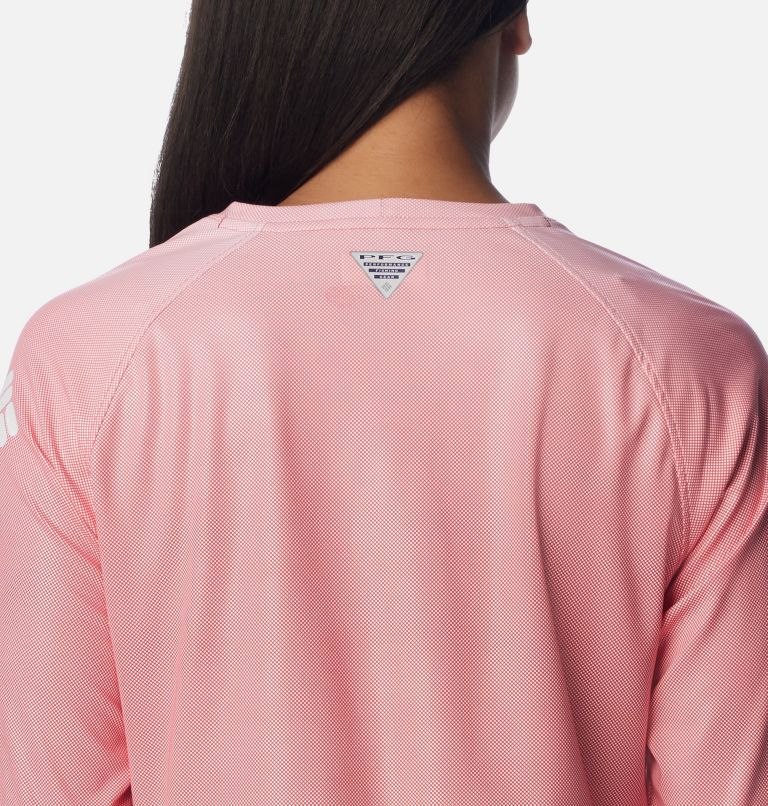 Women's PFG Tidal Deflector Printed Long Sleeve Shirt, Color: Red Spark Gradient, image 5