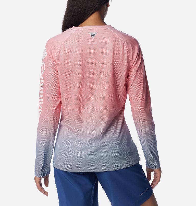 Women's PFG Tidal Deflector Printed Long Sleeve Shirt, Color: Red Spark Gradient, image 2