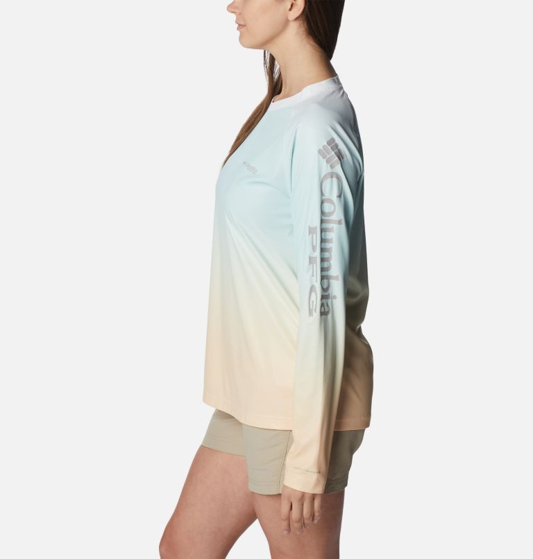 Thumbnail: Women's PFG Tidal Deflector Printed Long Sleeve Shirt, Color: Cocoa Butter Gradient, image 3