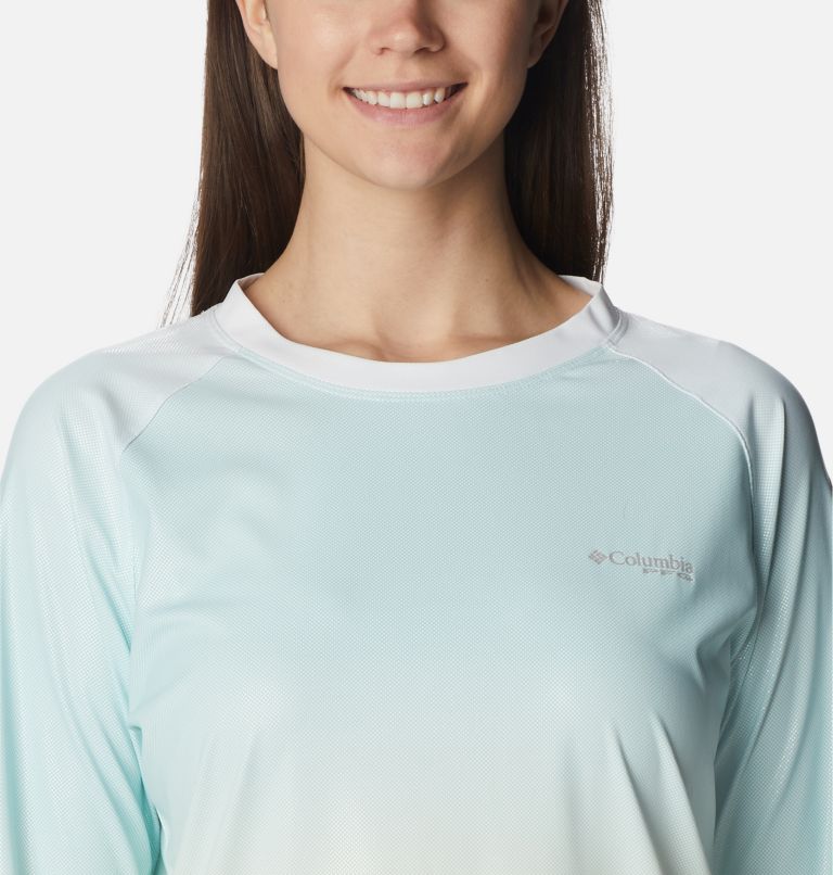 Thumbnail: Women's PFG Tidal Deflector Printed Long Sleeve Shirt, Color: Cocoa Butter Gradient, image 4