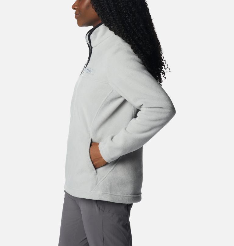 Women's PFG Slack Water Half Zip Fleece Pullover, Color: Cool Grey, Black, image 3