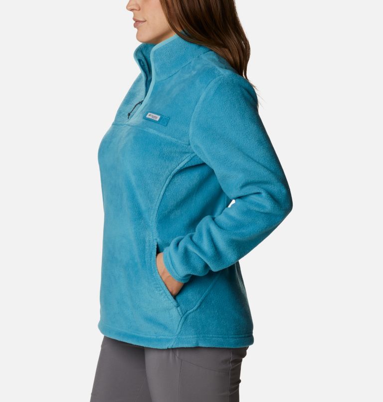 Women's PFG Slack Water Half Zip Fleece Pullover, Color: Deep Marine, Sea Wave, image 3