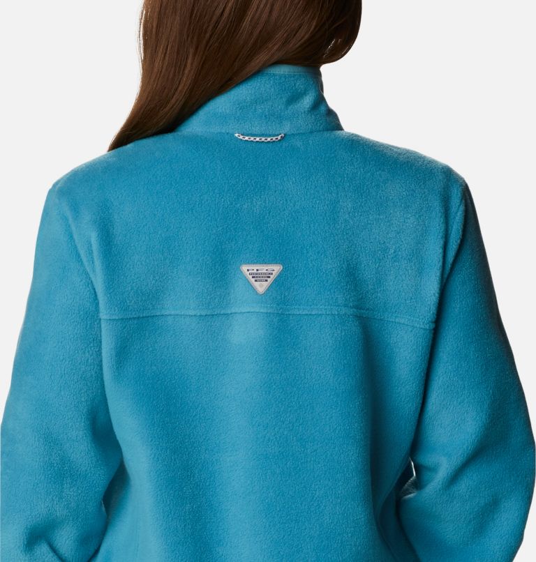 Thumbnail: Women's PFG Slack Water Half Zip Fleece Pullover, Color: Deep Marine, Sea Wave, image 5