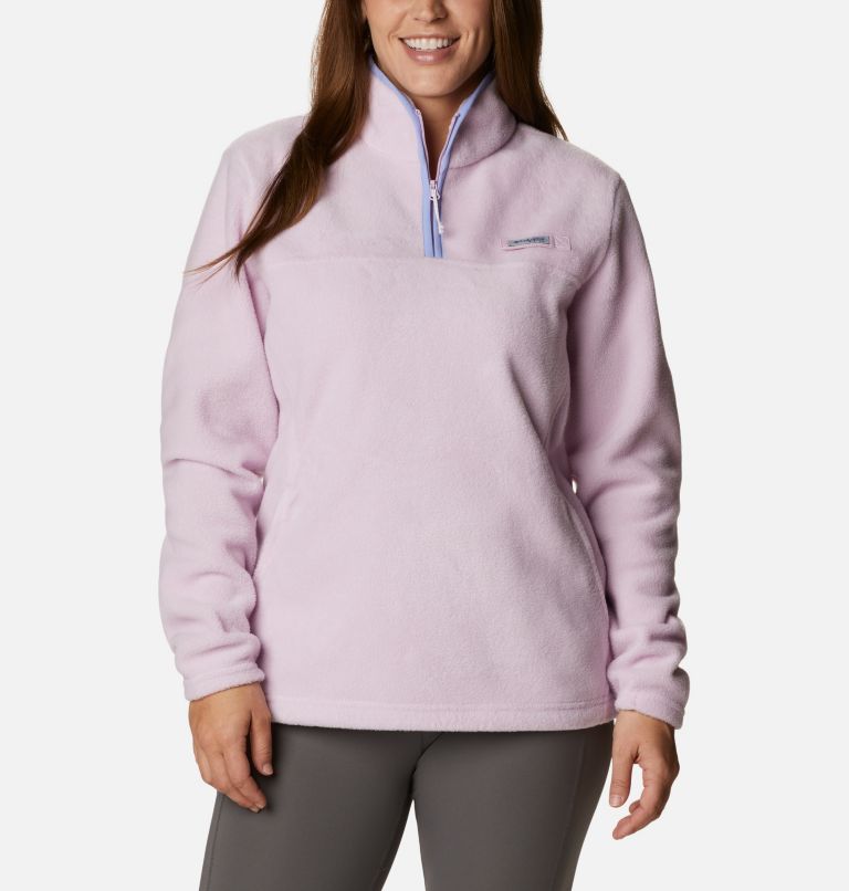 Thumbnail: Women's PFG Slack Water Half Zip Fleece Pullover, Color: Aura, Serenity, image 1