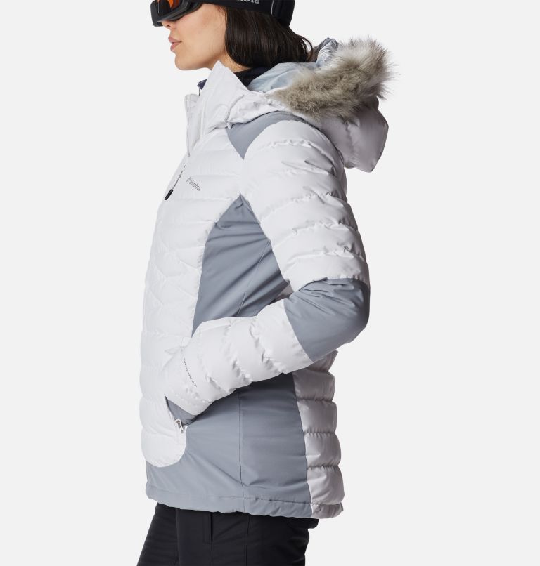 Women's Bird Mountain Ski Synthetic Down Jacket, Color: White, Tradewinds Grey, image 3