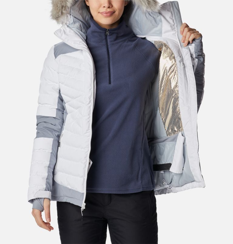 Women's Bird Mountain Ski Synthetic Down Jacket, Color: White, Tradewinds Grey, image 5