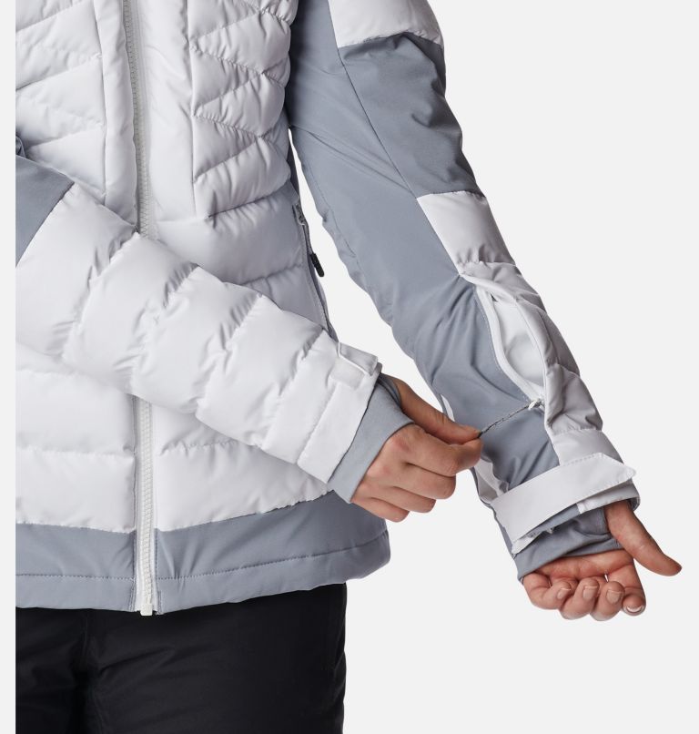 Women's Bird Mountain Ski Synthetic Down Jacket, Color: White, Tradewinds Grey, image 7