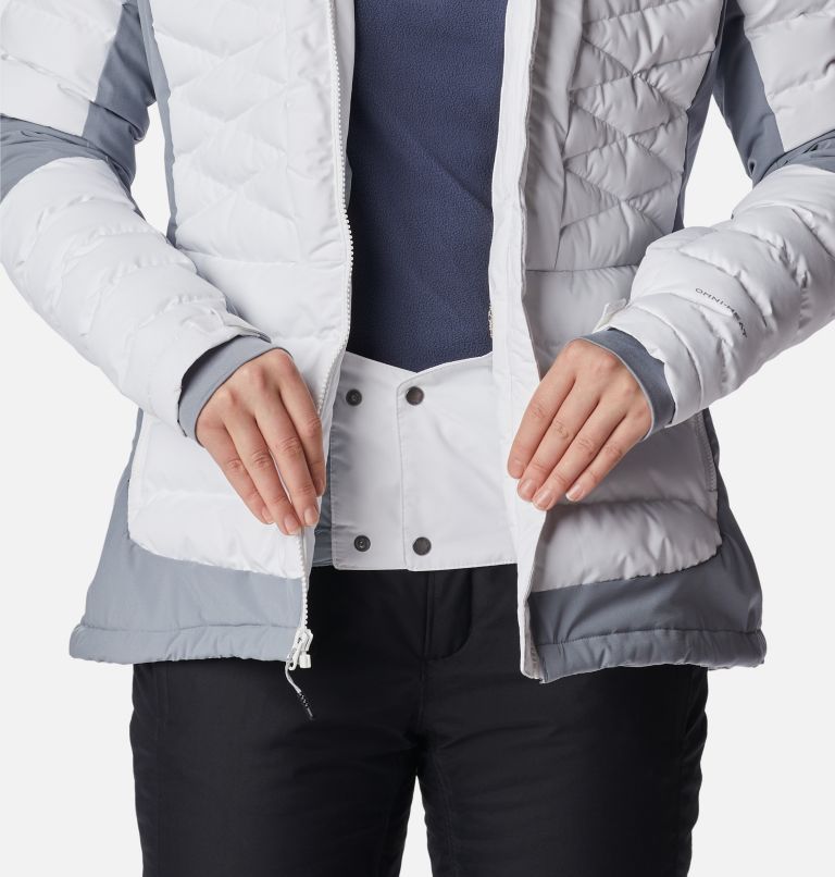 Women's Bird Mountain Ski Synthetic Down Jacket, Color: White, Tradewinds Grey, image 10