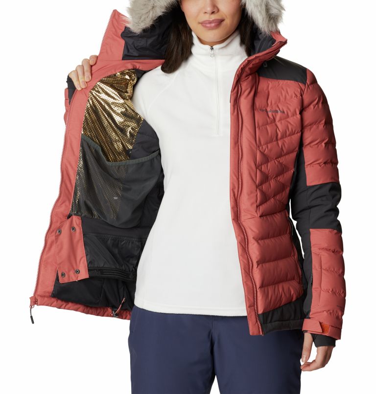 Women's Bird Mountain Ski Synthetic Down Jacket, Color: Dark Coral, Shark, image 5