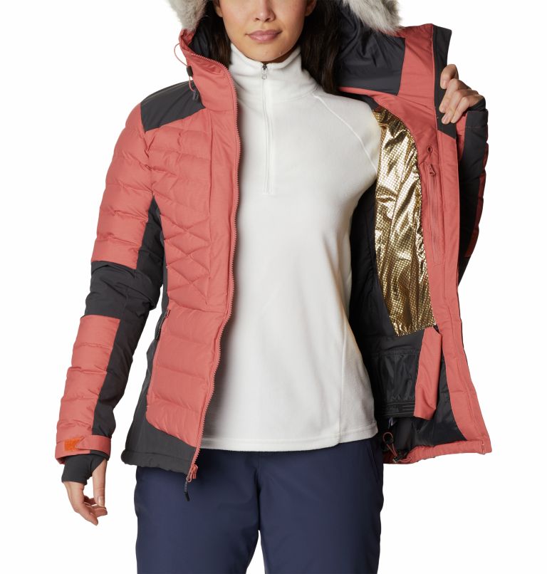 Women's Bird Mountain Ski Synthetic Down Jacket, Color: Dark Coral, Shark, image 6