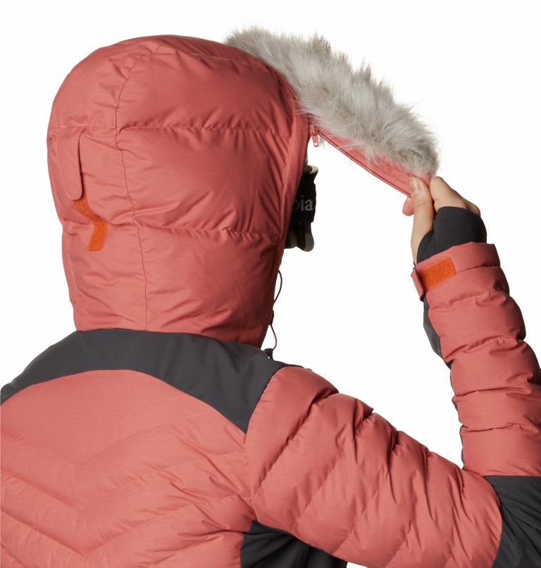 Women's Bird Mountain Ski Synthetic Down Jacket, Color: Dark Coral, Shark, image 8