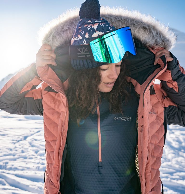 Women's Bird Mountain Ski Synthetic Down Jacket, Color: Dark Coral, Shark, image 15