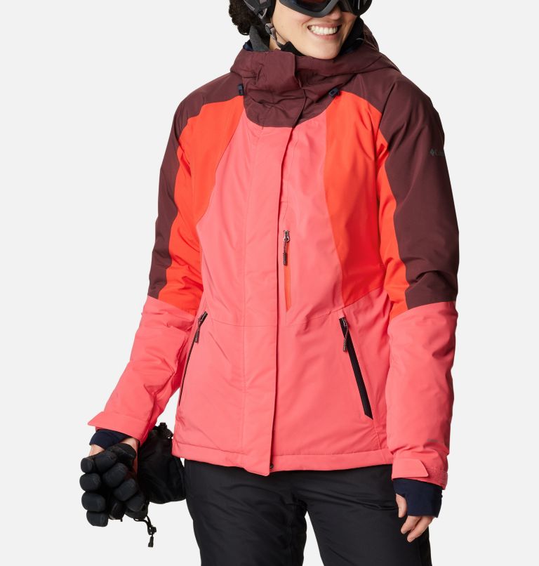 Women's Glacier View Waterproof Ski Jacket, Color: Bright Geranium, Bold Orange, Malbec, image 1