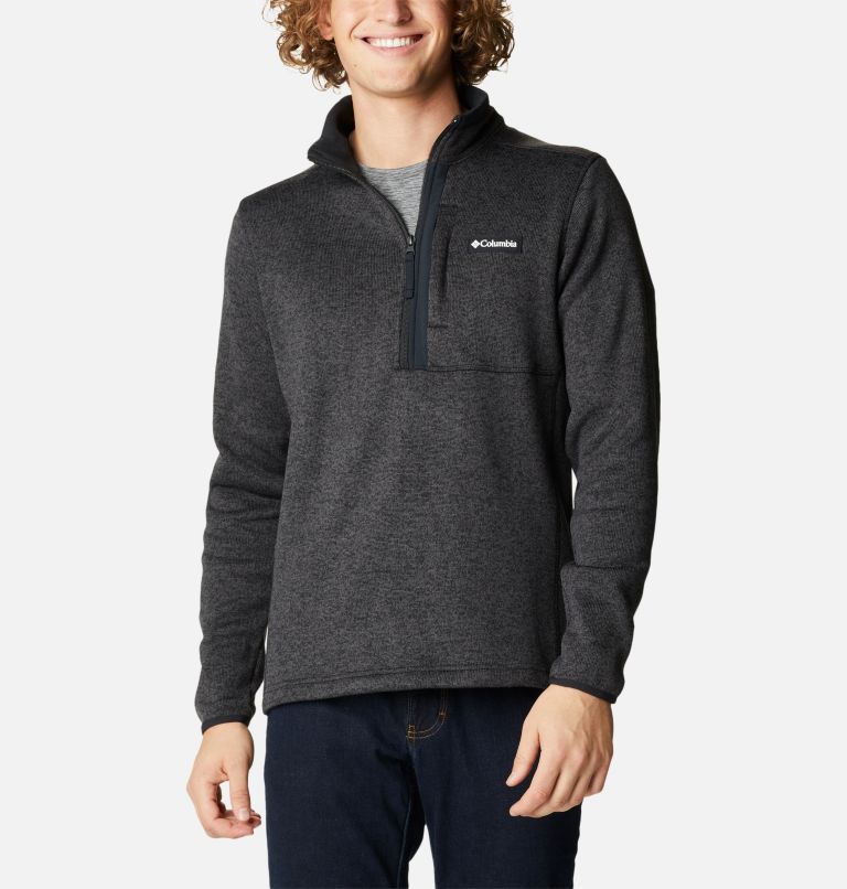 Thumbnail: Men's Sweater Weather Fleece Half Zip Pullover, Color: Black Heather, Black, image 1
