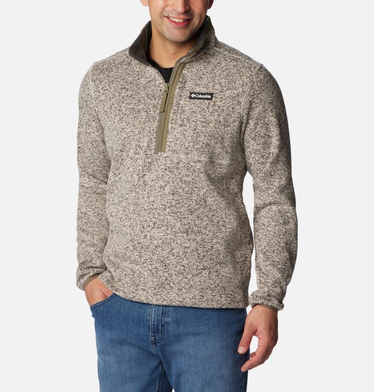 Men's Sweater Weather Half Zip Fleece, Color: Dark Stone Heather, Stone Green, image 5