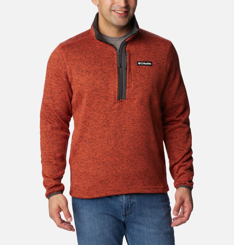 Thumbnail: Men's Sweater Weather Fleece Half Zip Pullover, Color: Warp Red Heather, Shark, image 1