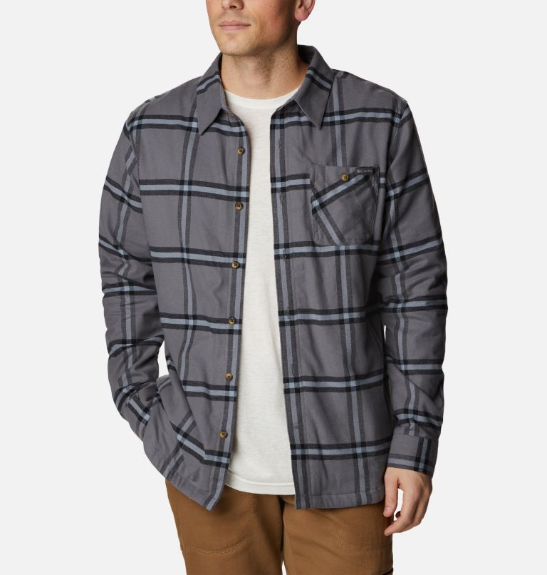 Men's Cornell Woods Fleece Lined Flannel Shirt, Color: City Grey Windowpane