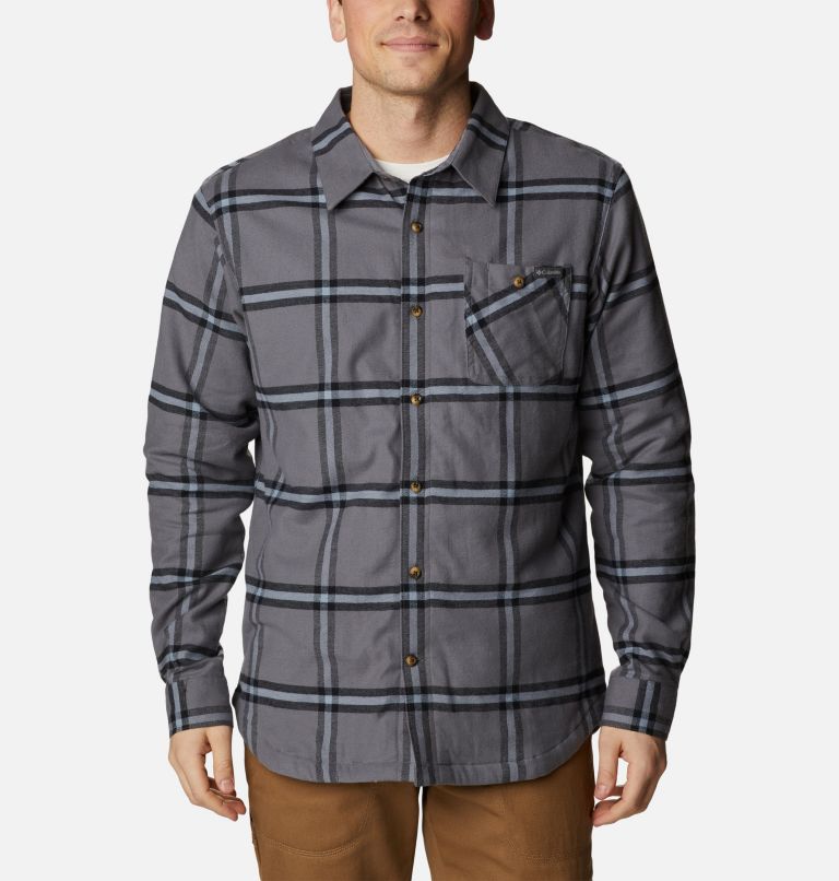 Men's Cornell Woods Fleece Lined Flannel Shirt, Color: City Grey Windowpane, image 1