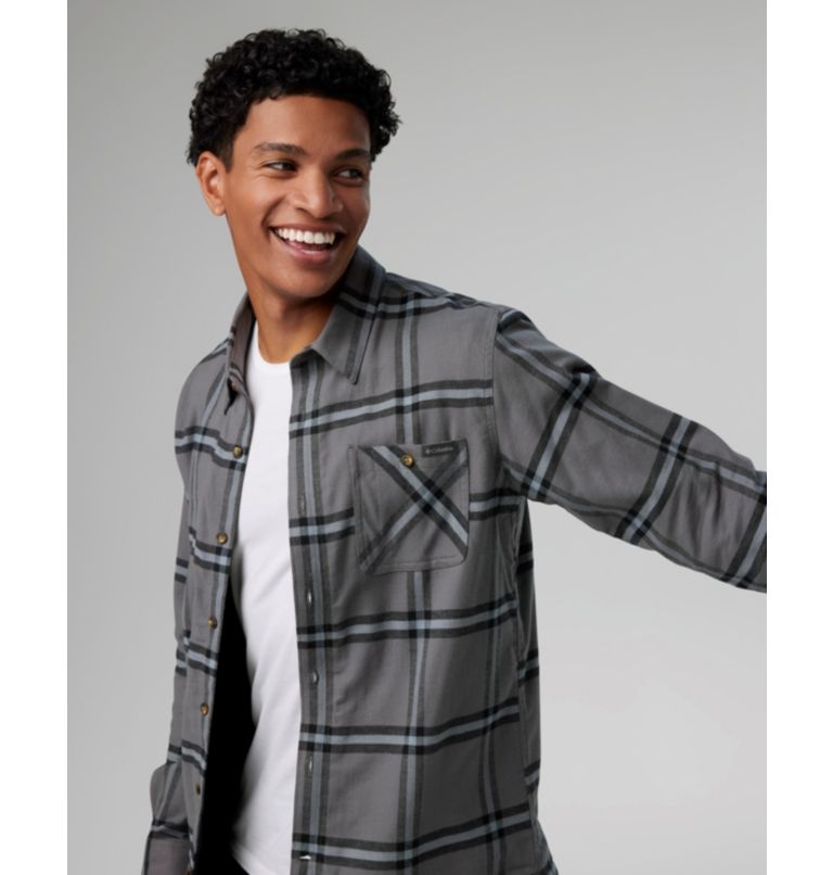 Men's Cornell Woods Fleece Lined Flannel Shirt, Color: City Grey Windowpane, image 8
