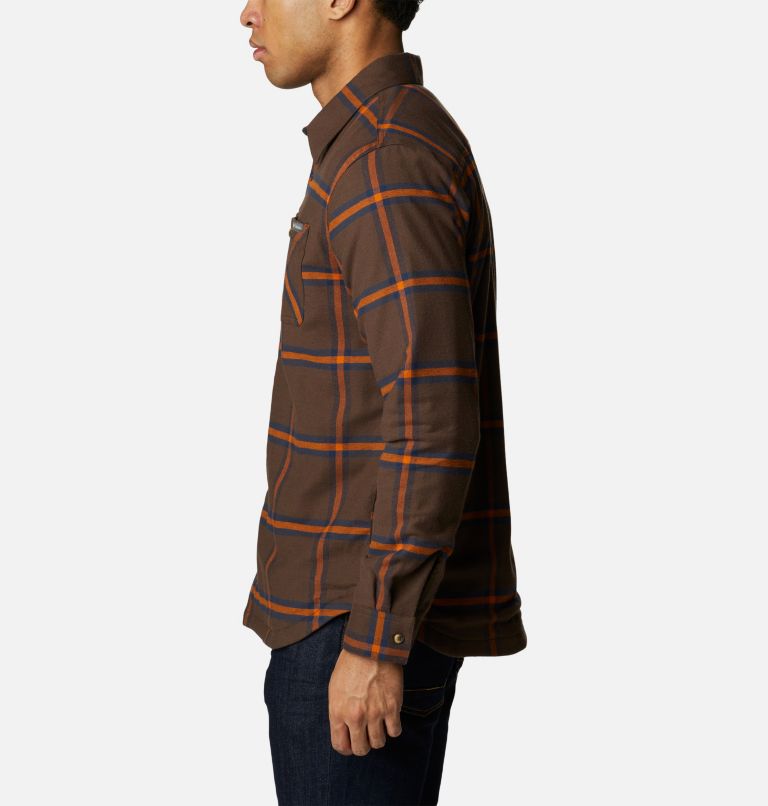 Men's Cornell Woods Fleece Lined Flannel Shirt, Color: Cordovan Windowpane, image 3