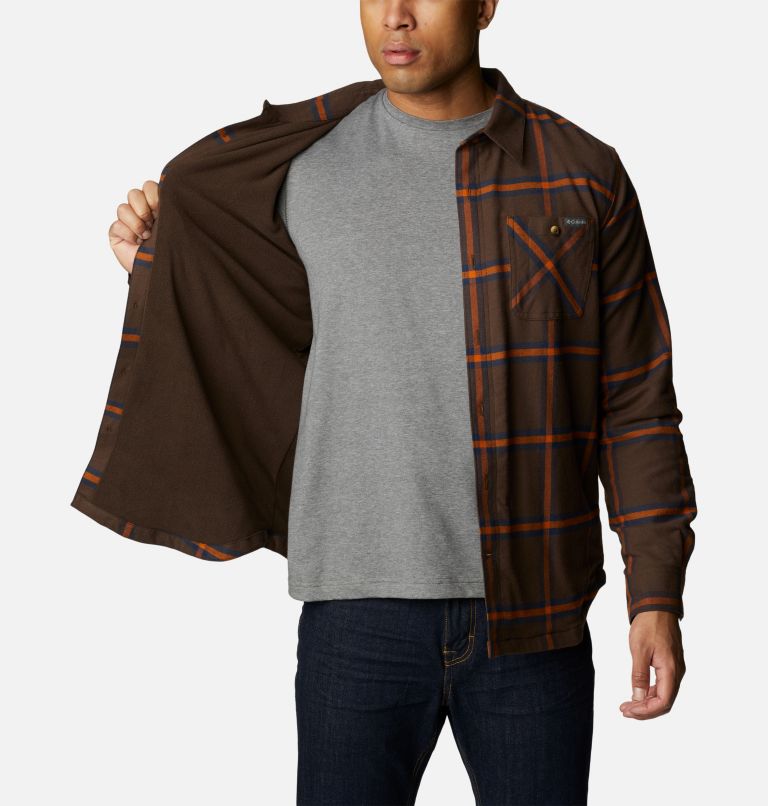 Men's Cornell Woods Fleece Lined Flannel Shirt, Color: Cordovan Windowpane, image 5