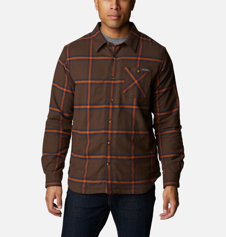 Men's Cornell Woods Fleece Lined Flannel Shirt, Color: Cordovan Windowpane, image 1