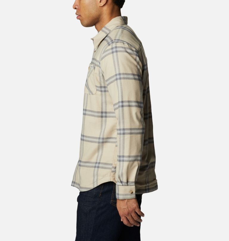 Men's Cornell Woods Fleece Lined Flannel Shirt, Color: Ancient Fossil Windowpane, image 3