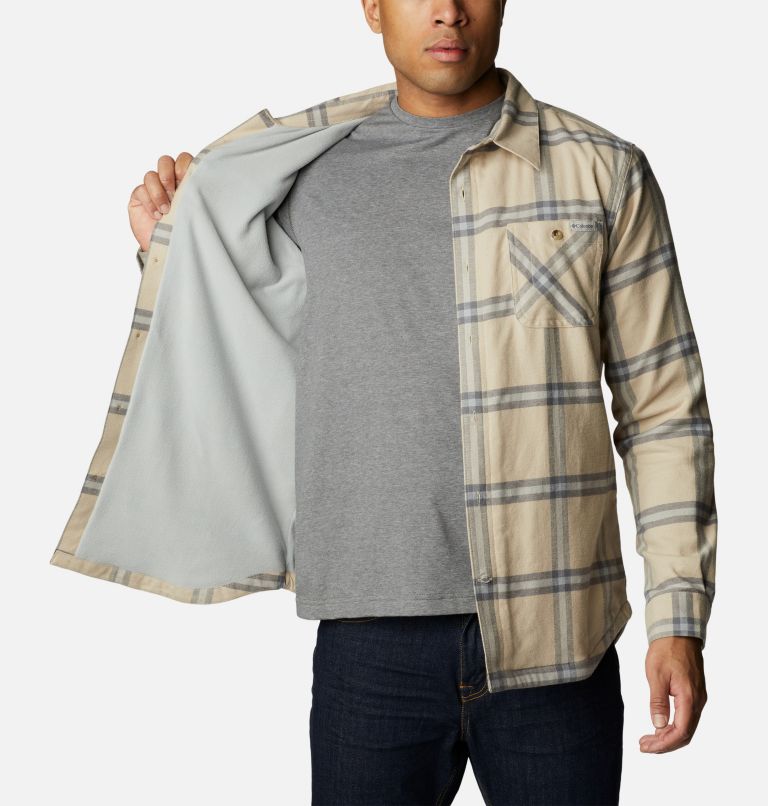 Men's Cornell Woods Fleece Lined Flannel Shirt, Color: Ancient Fossil Windowpane, image 5