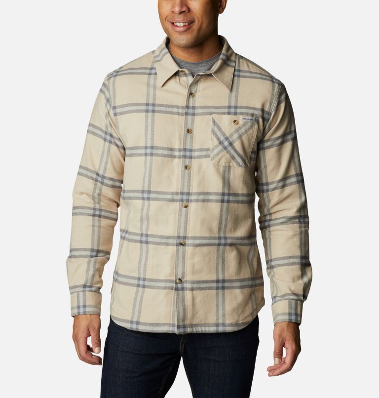Men's Cornell Woods Fleece Lined Flannel Shirt, Color: Ancient Fossil Windowpane, image 1